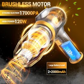 Cordless Portable Car Vacuum - 17000Pa High Power Rechargeable Handheld Vacuum with LCD Display, Multi-Nozzles for Car Home Office Pet Hair