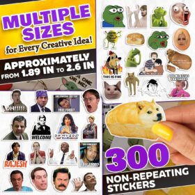 300 Pcs Funny Meme Stickers Pack – Waterproof Vinyl Decals for Laptops, Water Bottles, Skateboards, Phones & Scrapbooking – Unique Non-Repeating Designs for Teens and Adults