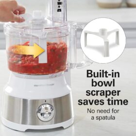 Hamilton Beach 10-Cup Food Processor with Bowl Scraper - Stainless Steel Vegetable Chopper, Slicer & Shredder for Kitchen, 450W Motor, 2 Speeds, Dishwasher Safe (70733)