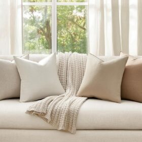 Natural Linen Blend Decorative Throw Pillow Covers - 4 Pack 20x20 inch Solid Color Cushion Cases with Flange Edge for Sofa Bedroom Living Room Farmhouse Home Decor