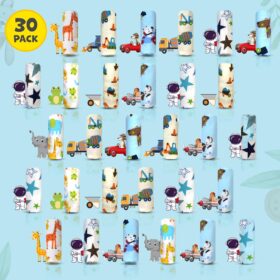 Omilion 30-Pack Baby Washcloths - 100% Cotton Flannel, 7x10 Inch Soft Newborn Washcloth Set with Colorful Animal & Vehicle Designs