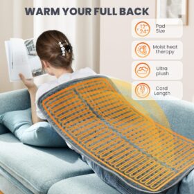 Comfytemp Electric Heating Pad for Back Pain Relief - 24" x 12" Moist Heat Pad with 6 Temperature Settings, Auto Shut Off & Machine Washable
