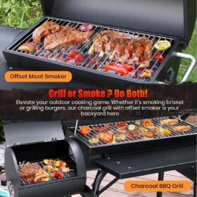 Premium Charcoal Grill Offset Smoker Combo - 512 Sq.In. Barrel BBQ with Dual Chambers for Perfect Grilling and Smoking