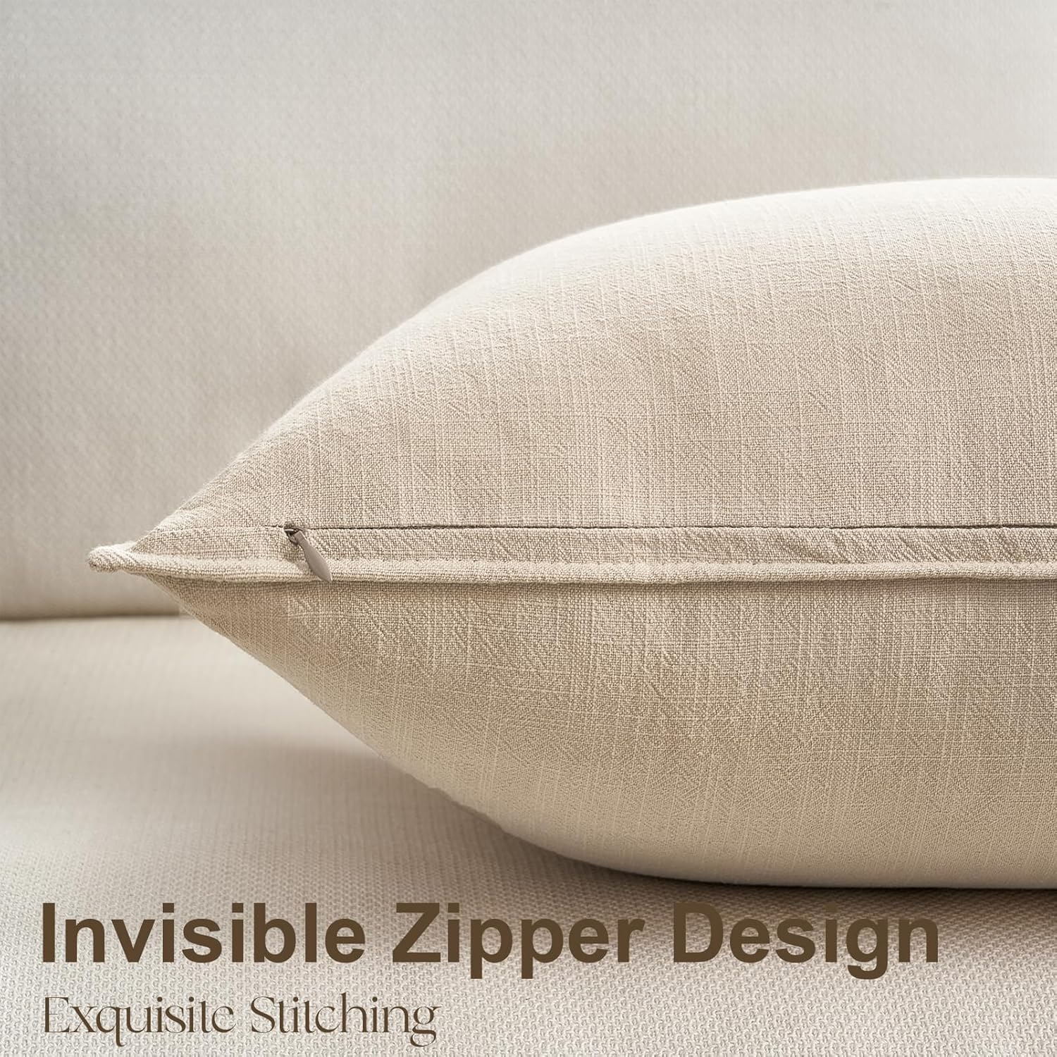 Natural Linen Blend Decorative Throw Pillow Covers - 4 Pack 20x20 inch Solid Color Cushion Cases with Flange Edge for Sofa Bedroom Living Room Farmhouse Home Decor