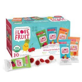 YOU LOVE FRUIT Fruit Snacks Variety Pack - 30 Count Organic Gluten-Free Vegan Snacks Box (Passion Fruit, Super Berry, Mango)