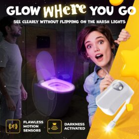 Motion Sensor Toilet Light - 8 Color LED Bathroom Night Light with Adjustable Brightness - Perfect Funny Gift for Men, Dad, Husband