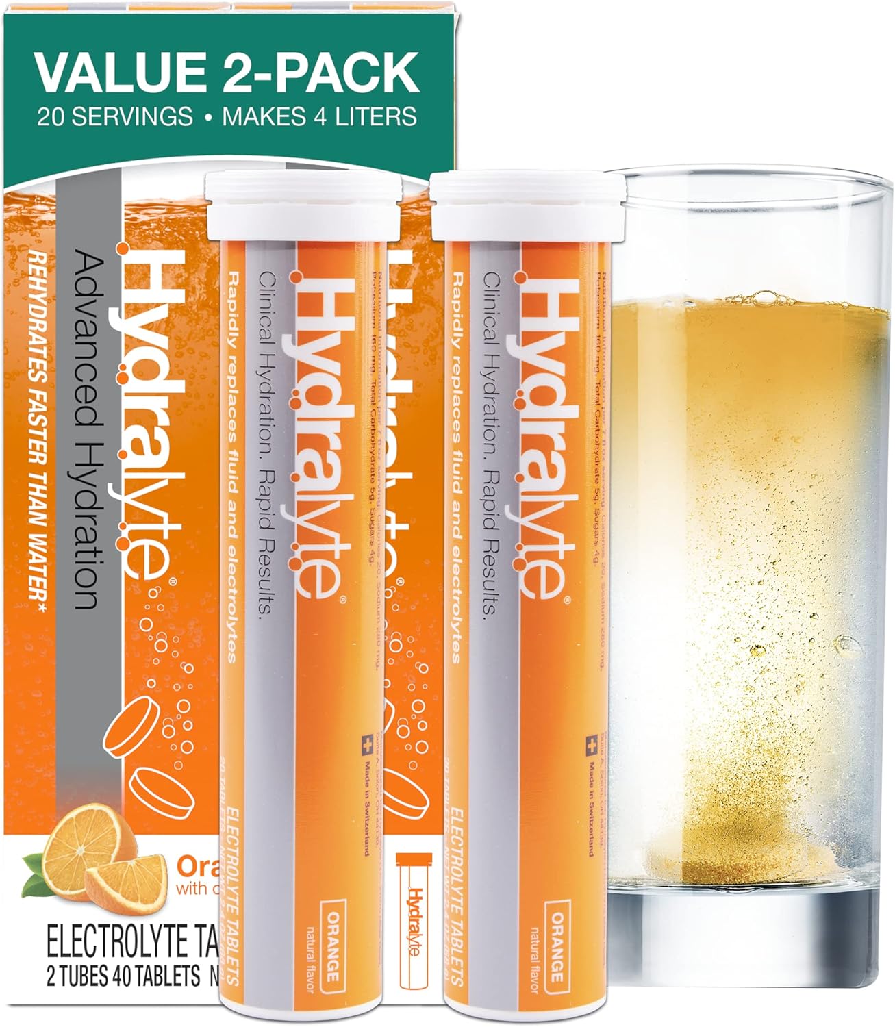 Hydralyte Electrolyte Tablets - 40 Count Orange Flavor | Fast-Acting Hydration for Travel, Exercise & Recovery | 20 Servings, Instant Dissolve