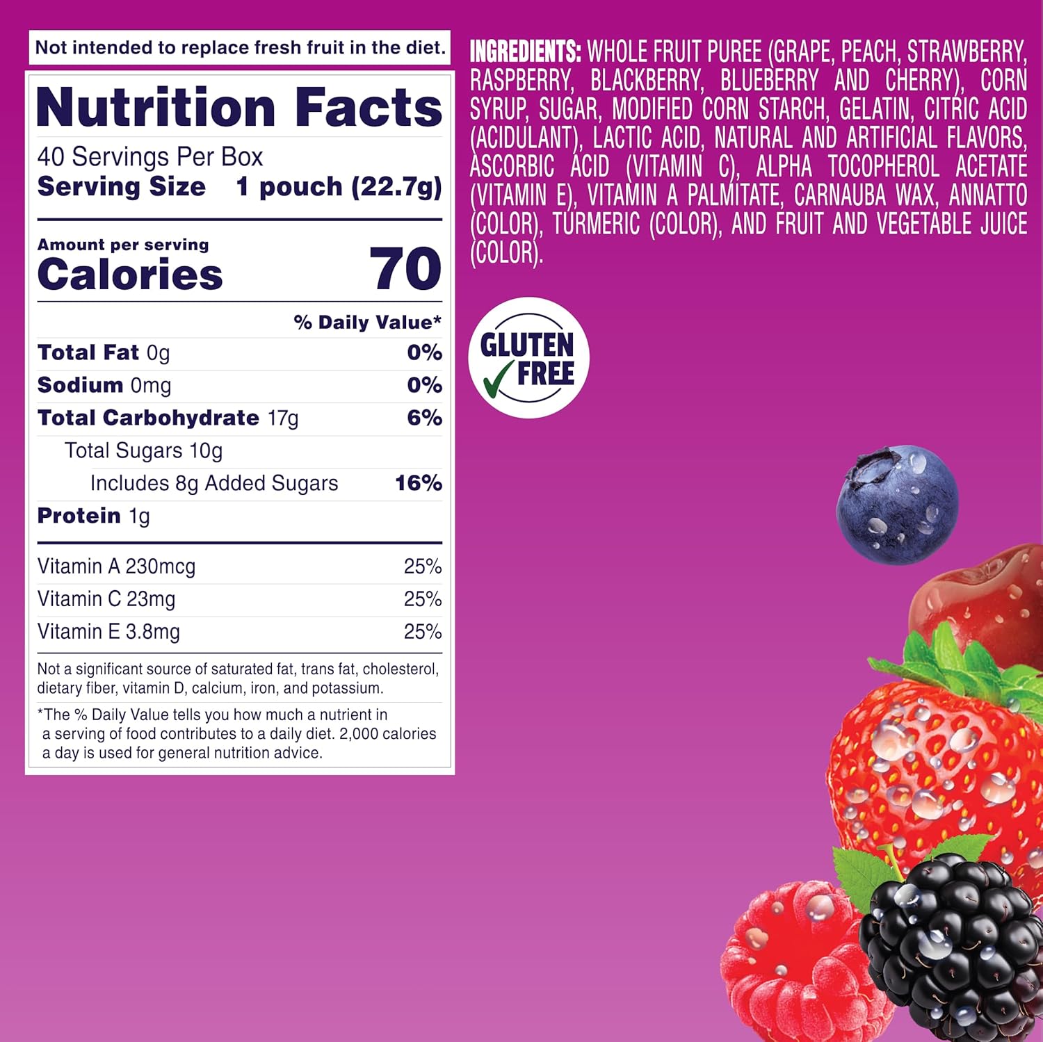 Welch's Fruit Snacks Berries 'N Cherries - Gluten Free Snack Box, 0.8 oz Individual Packs (40 Count)