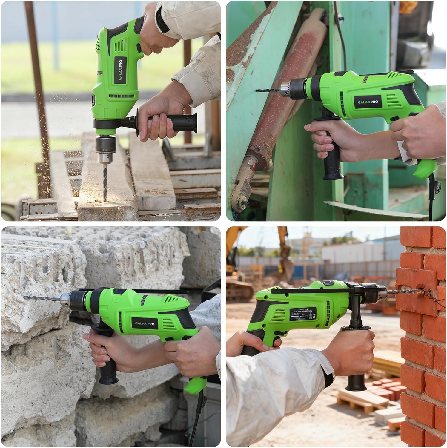 GALAX PRO 7A 850W 2-in-1 Hammer Drill - Variable Speed 0-3000 RPM, 13mm Metal Chuck, 360° Auxiliary Handle, 13 Pc Bit Set for Concrete, Metal & Wood