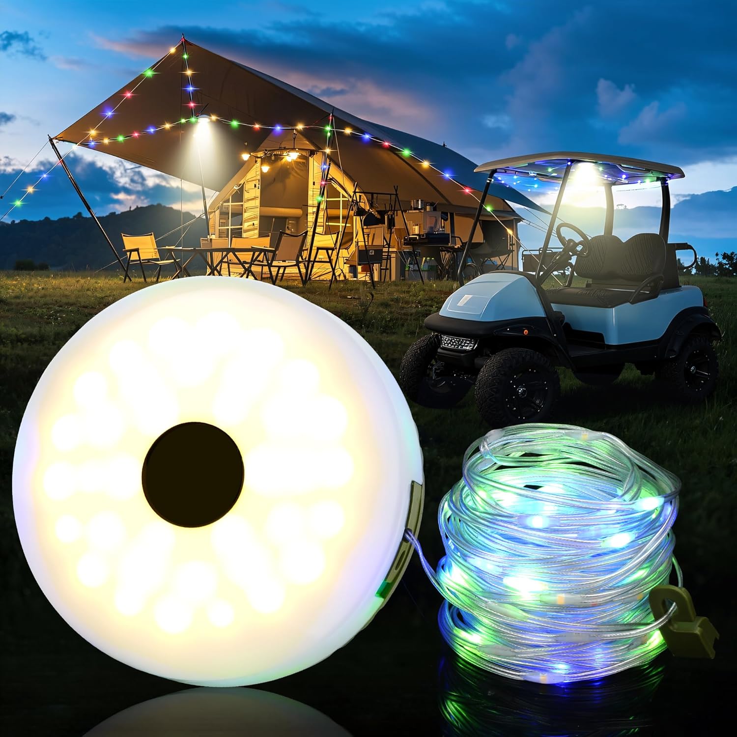 10L0L Golf Cart Roof LED Light Bar - 5 Color Modes, Magnetic USB-C Rechargeable Waterproof Strip Lights for Yamaha EZGO Club Car, Night Golf Party Decor