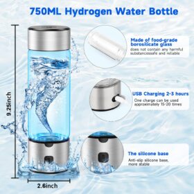 Hydrogen Water Bottle Generator - 460ml Rechargeable Hydrogen-Rich Water Maker with SPE/PEM Technology for Family Health & Wellness
