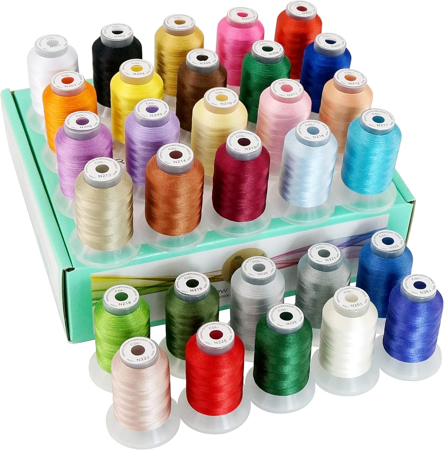 Brothread 30-Color Polyester Embroidery Machine Thread Kit - 500M Per Spool, 40WT - Compatible with Janome & Robison-Anton Color Charts