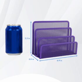 EASEPRES Purple Metal Mesh Desk Organizer - 3-Compartment Desktop File Sorter for Letters, Folders & Office Supplies