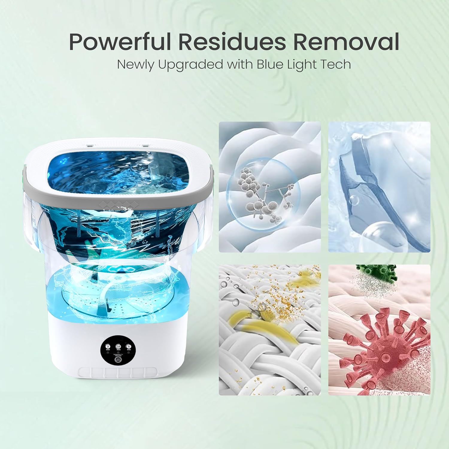 Foldable Portable Washing Machine - 16L Mini Compact Washer with Blue Light Technology, 3 Cleaning Modes, Ideal for Baby Clothes, Delicates, Travel & Small Apartments (Gray)