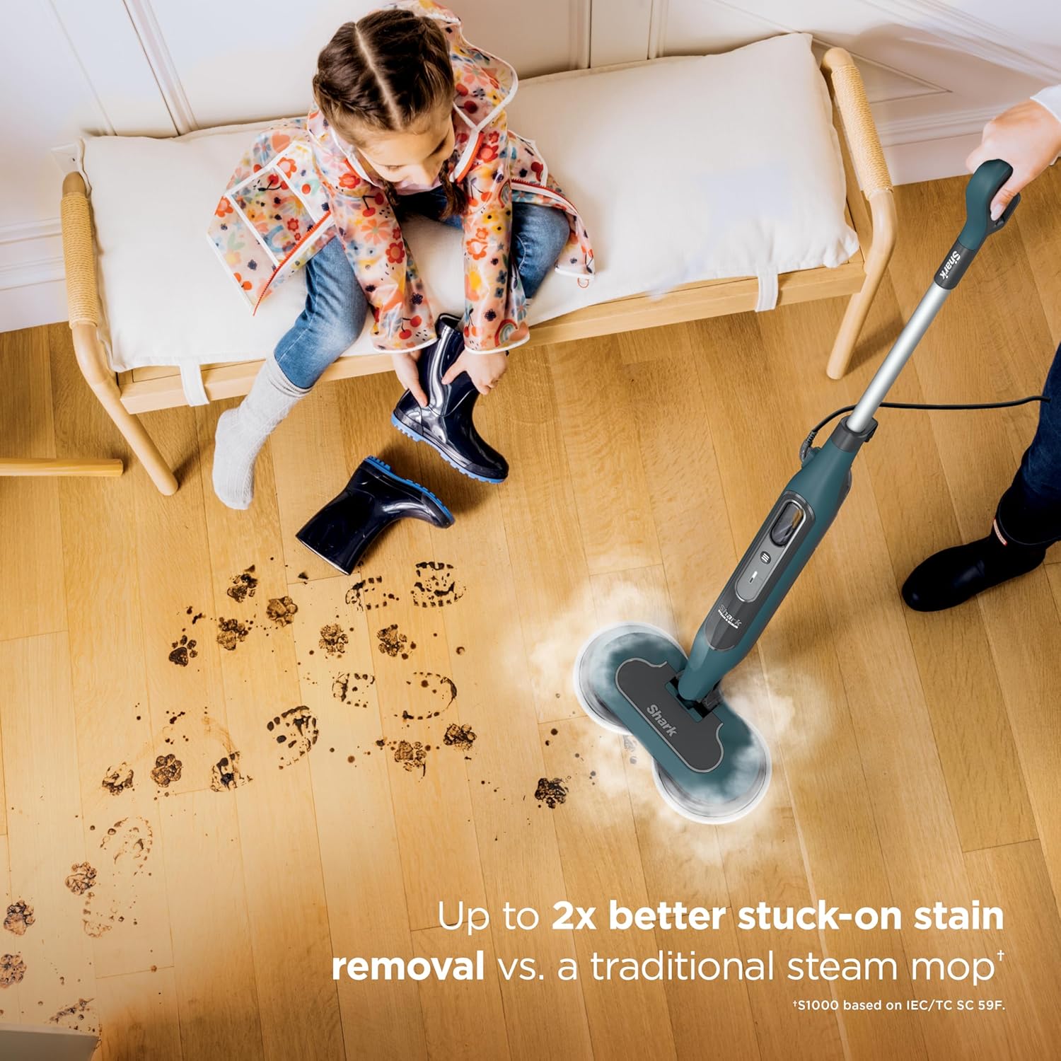Shark Steam & Scrub All-in-One Hard Floor Steam Mop - 2 Steam Modes, XL Water Tank, Swivel Steering, Includes 2 Dirt Grip Pads, Teal S8002BRN