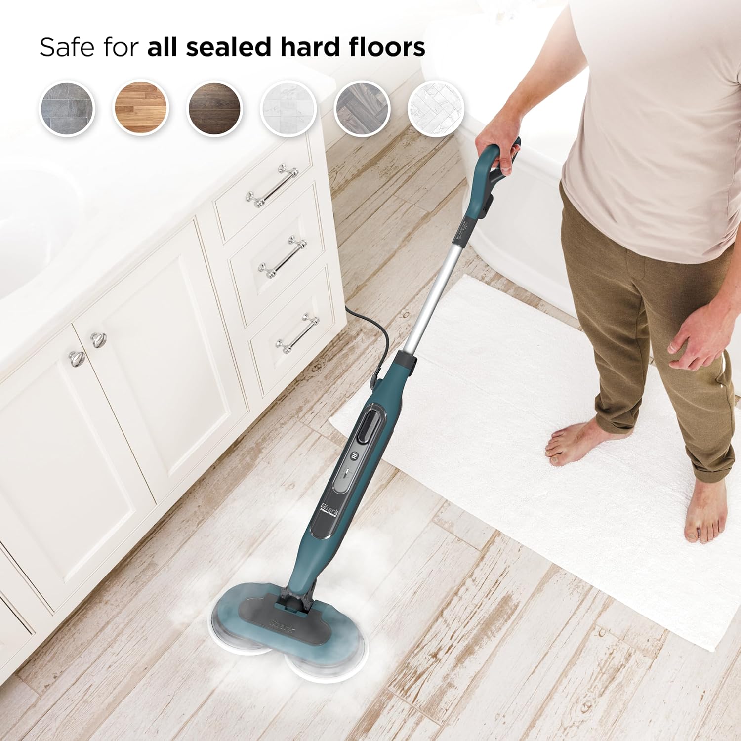 Shark Steam & Scrub All-in-One Hard Floor Steam Mop - 2 Steam Modes, XL Water Tank, Swivel Steering, Includes 2 Dirt Grip Pads, Teal S8002BRN