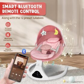 RIVIPLOU Portable Electric Baby Swing with Remote & Bluetooth - 5 Swing Speeds, Timer & Soothing Music for Infants (Pink)