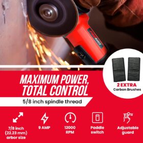 PROMAKER 9 Amp Angle Grinder - 4-1/2 Inch Paddle Switch Power Tool with 12000 RPM, Adjustable Guard, 36 Grit Flap Discs, Grinding Wheel & 2-Year Warranty