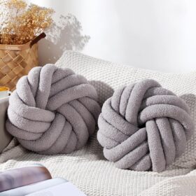 Marsui 2-Pack Knot Ball Pillows - 14" Plush Decorative Throw Pillows Soft Handmade Cushions for Couch Bedroom Living Room (Light Gray)