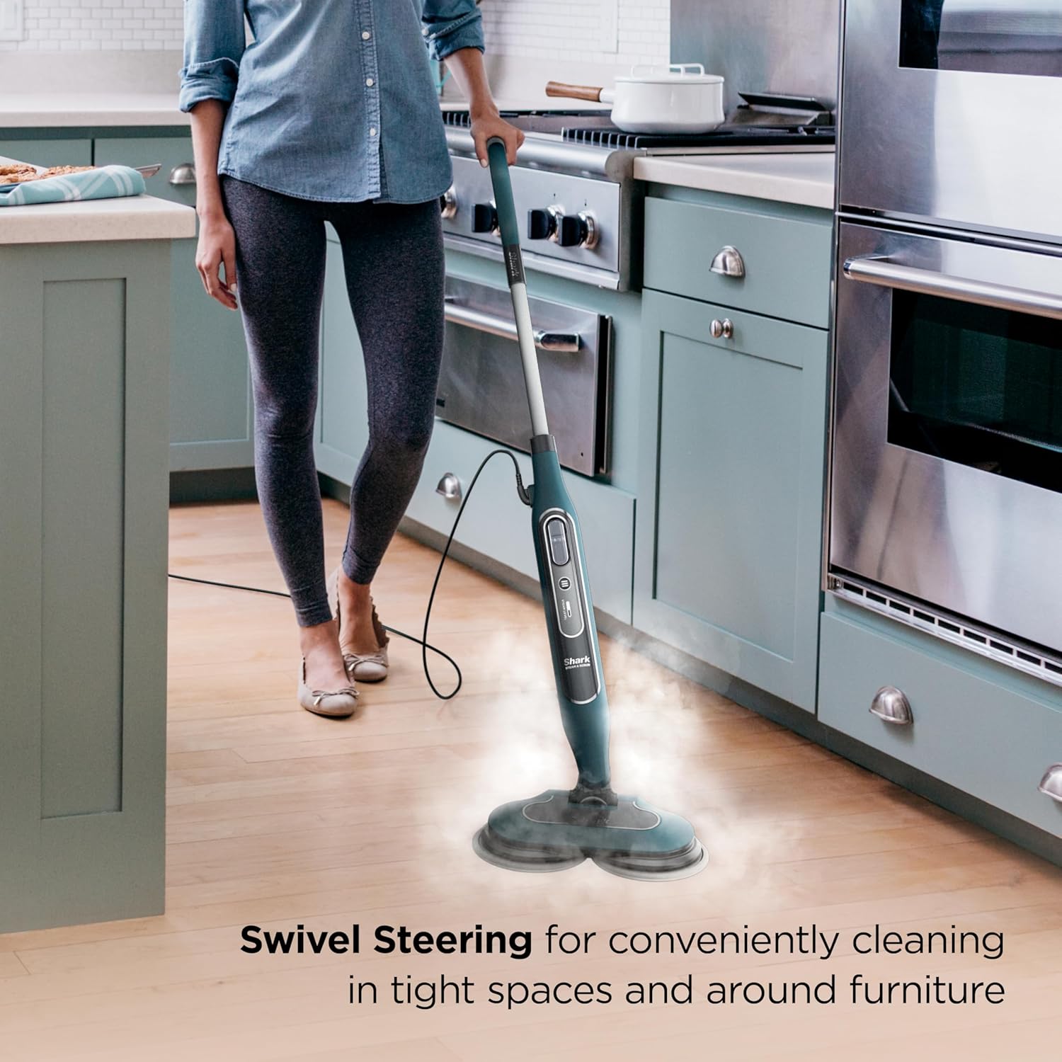 Shark Steam & Scrub All-in-One Hard Floor Steam Mop - 2 Steam Modes, XL Water Tank, Swivel Steering, Includes 2 Dirt Grip Pads, Teal S8002BRN