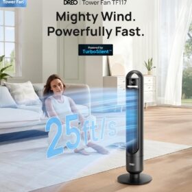 Dreo Tower Fan - 90° Oscillating Floor Fan with Remote, 4 Speeds & 3 Modes, 28dB Ultra-Quiet Sleep-Friendly, 25ft/s Fast Cooling, 8H Timer for Bedroom, Living Room, Office | Black