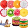 8-Pack 15-Inch Round Fruit Floor Cushions - 3D Plush Soft Seat Pillows for Classroom, Office & Home Decor - Orange Watermelon Pineapple Printed