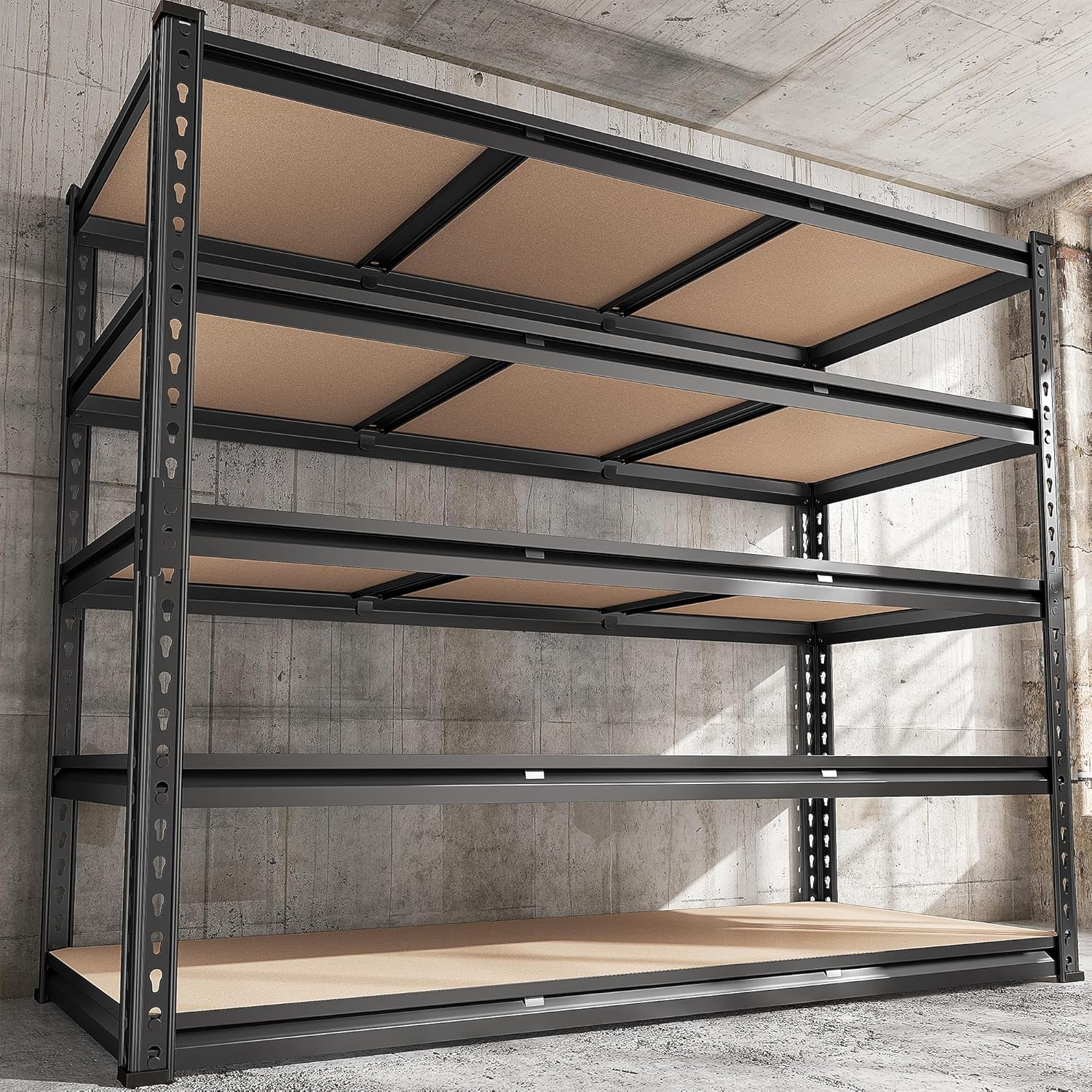 reibii 48" w x 72" h heavy duty garage shelving - 5-tier industrial metal storage shelf, 3020 lbs capacity, adjustable for garage, basement, warehouse, commercial use