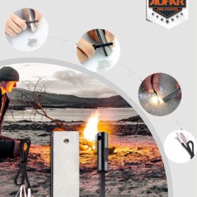 AOFAR 2-Pack Magnesium Fire Starter Kit - Waterproof Survival Fire Steel Rod with Paracord & Waxed Tinder for Camping, Hiking & Emergency