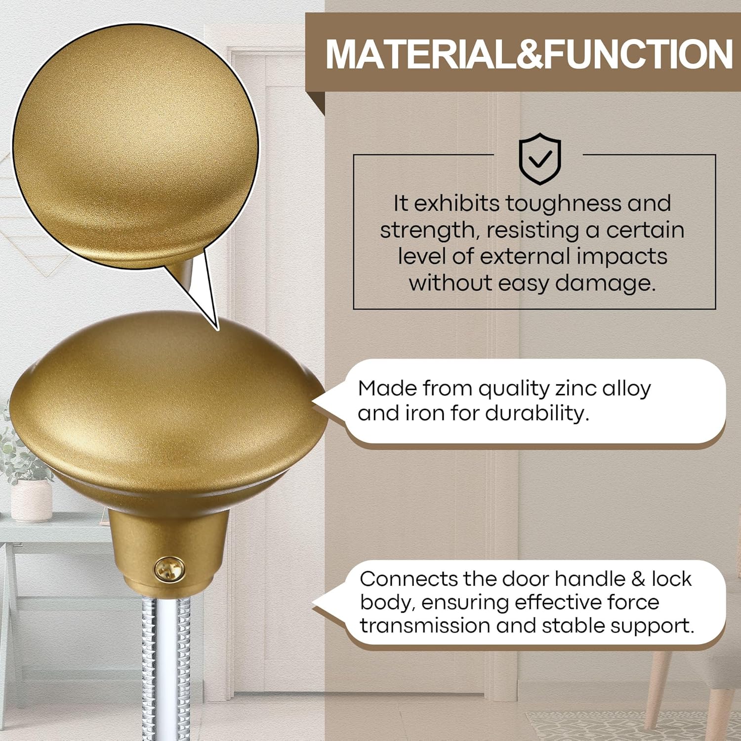 Saillong 6-Pack Vintage Gold Door Knob Set - Classic Electroplated Interior Door Handles with Spindle & Keys (2.2" Diameter)