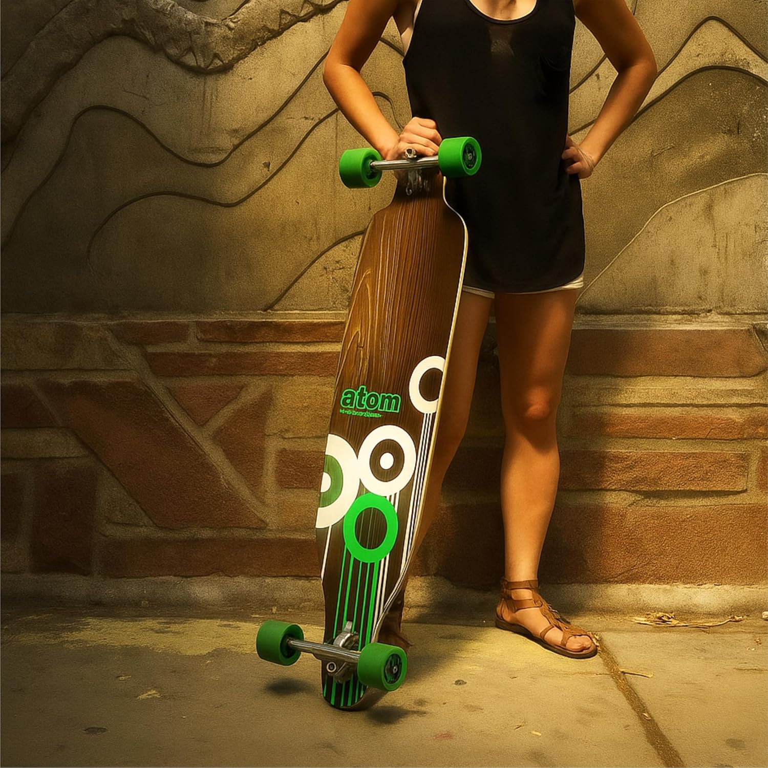 Atom Drop Through 41-Inch Longboard Skateboard – Maple Laminate Deck, Reverse King Pin Trucks, Low-Riding Design for Downhill Carving & Commuting