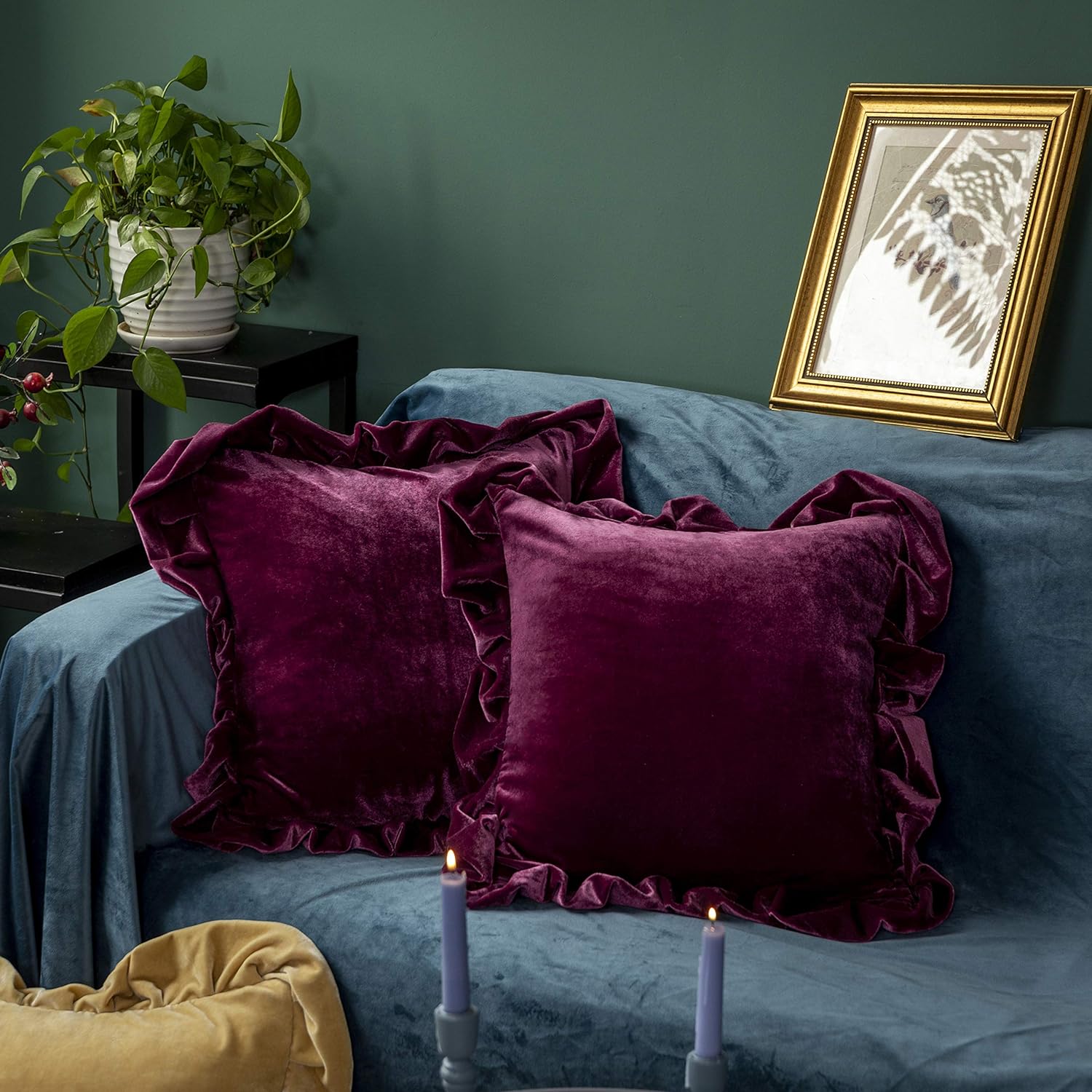 Luxurious Velvet Throw Pillow Cover Set - 18x18 Inch Soft Decorative Cushion Cases for Sofa Bedroom Farmhouse Decor (Amaranth, 2-Pack)