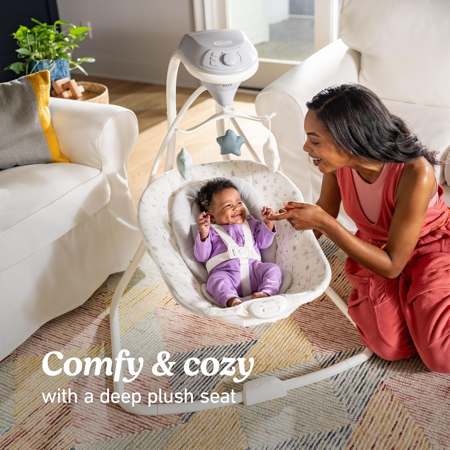 Graco Simple Sway Baby Swing: Portable Compact Swing with 6 Speeds, Vibration & 15 Soothing Sounds