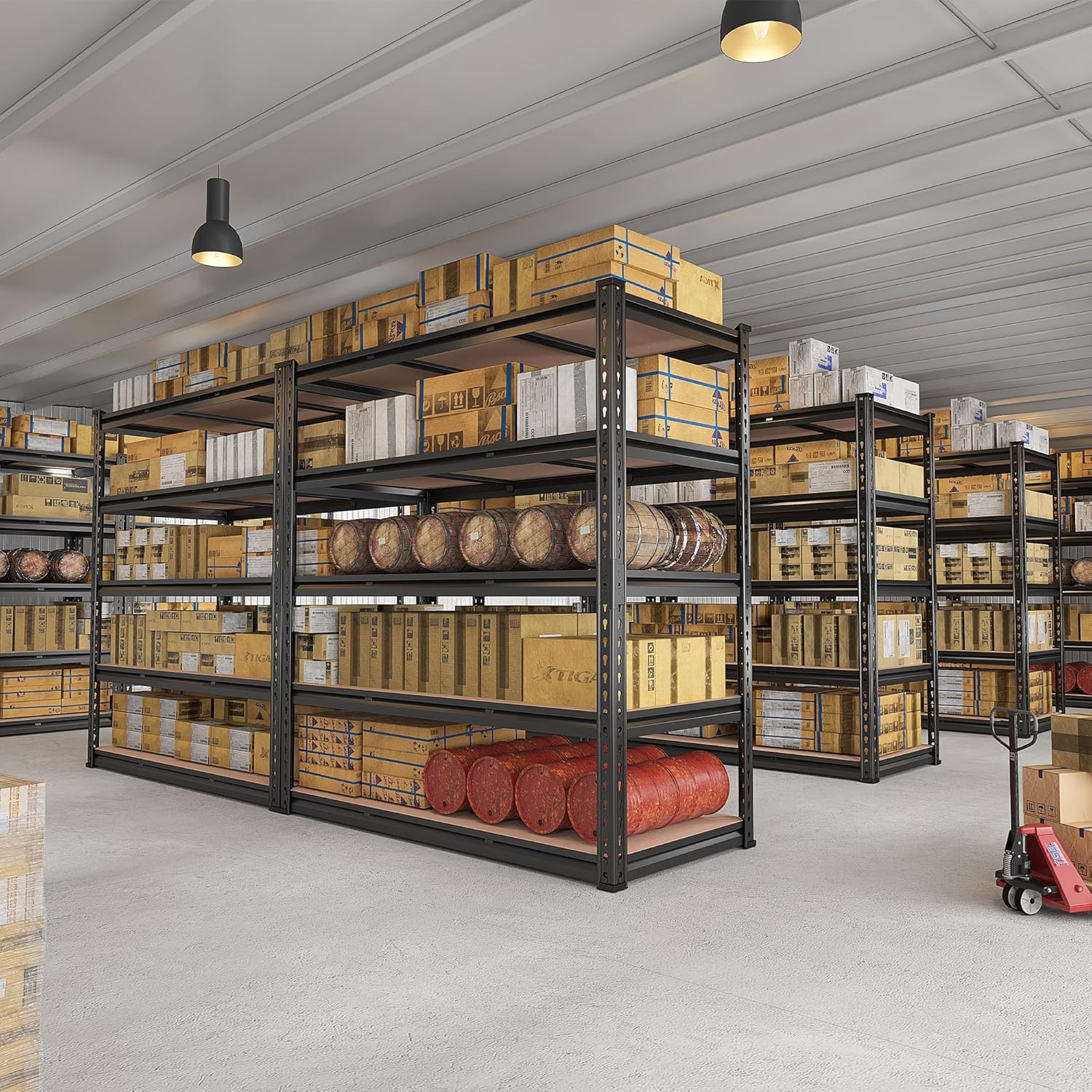 reibii 48" w x 72" h heavy duty garage shelving - 5-tier industrial metal storage shelf, 3020 lbs capacity, adjustable for garage, basement, warehouse, commercial use