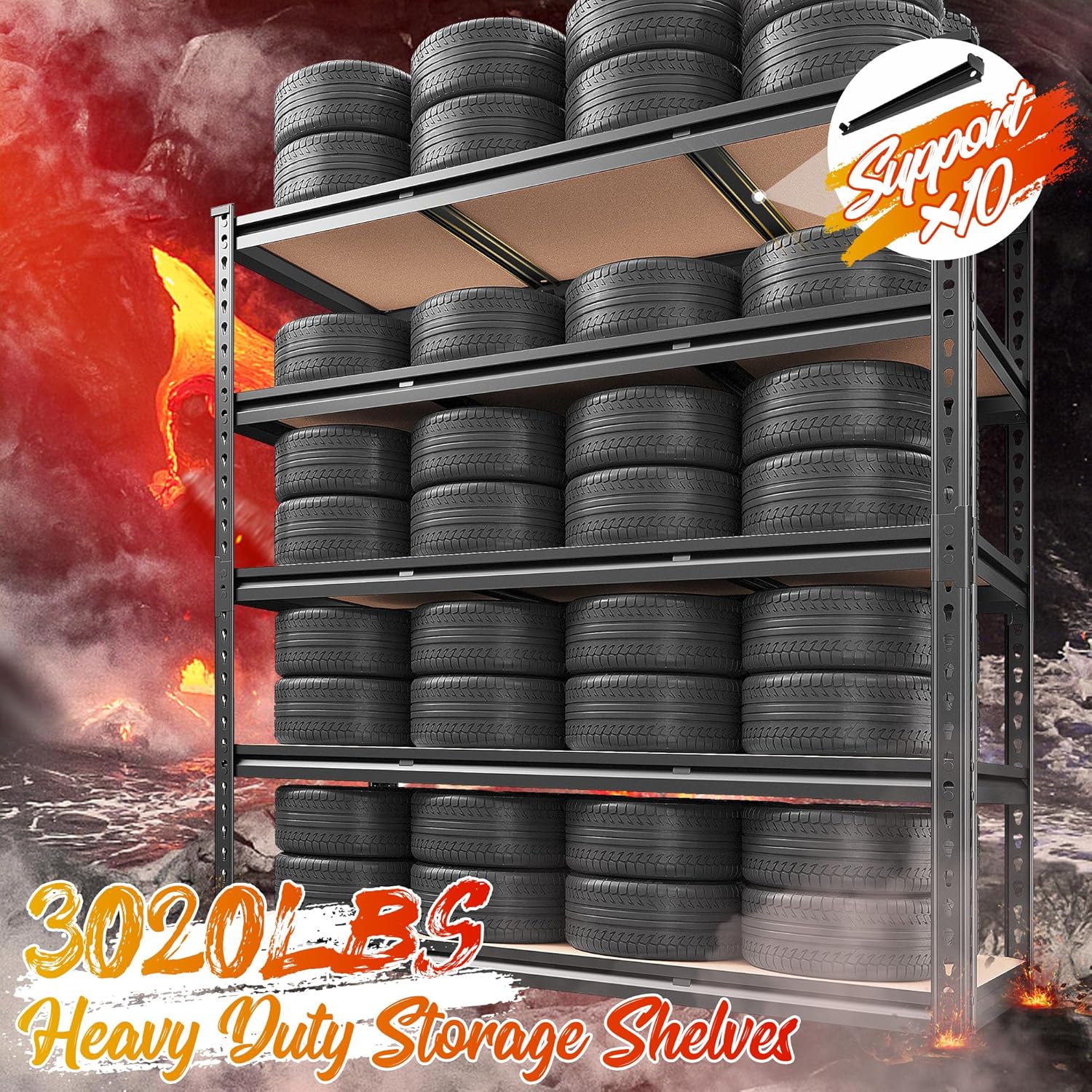 reibii 48" w x 72" h heavy duty garage shelving - 5-tier industrial metal storage shelf, 3020 lbs capacity, adjustable for garage, basement, warehouse, commercial use