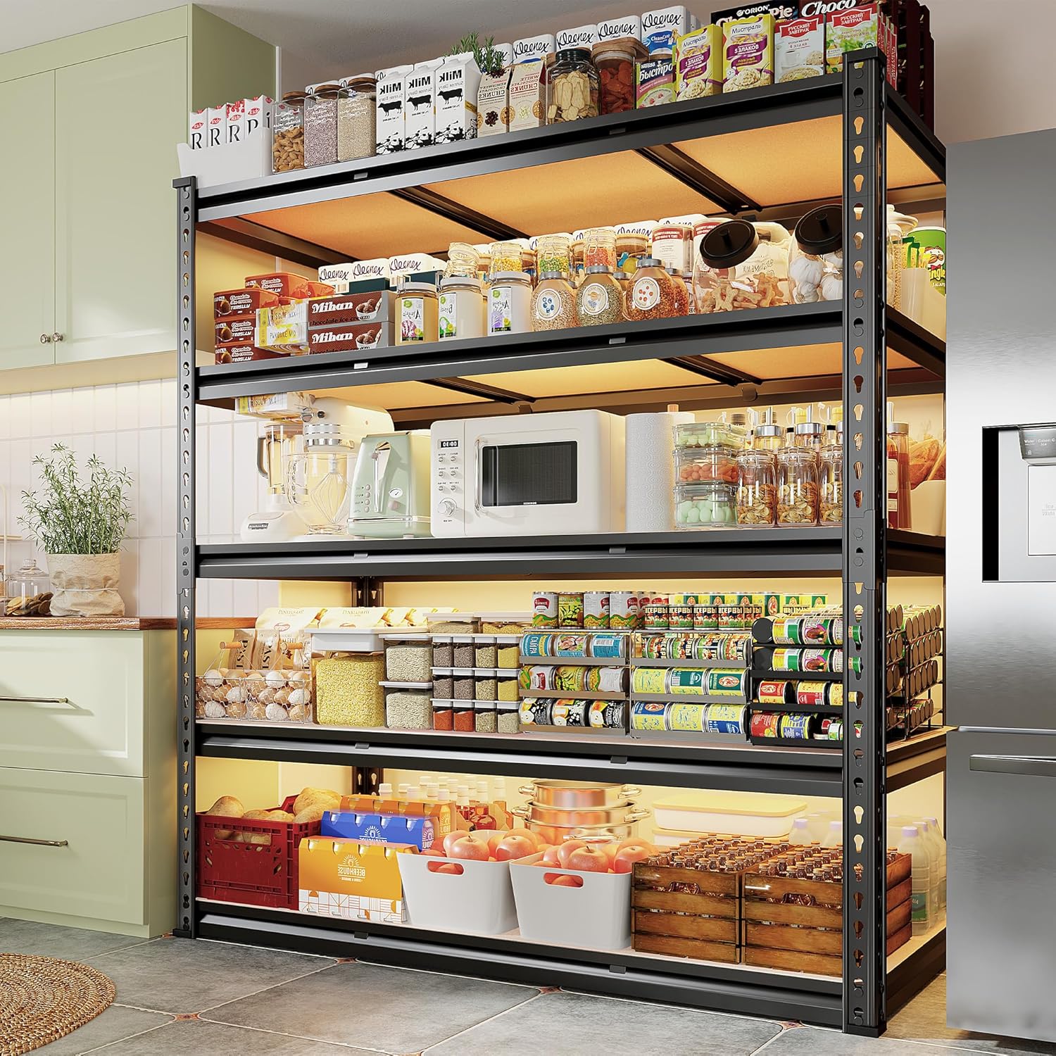 reibii 48" w x 72" h heavy duty garage shelving - 5-tier industrial metal storage shelf, 3020 lbs capacity, adjustable for garage, basement, warehouse, commercial use