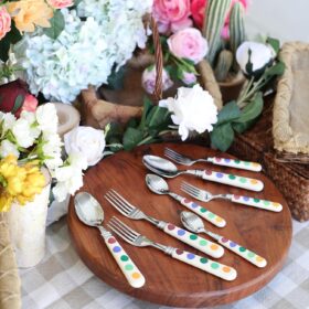 ANNOVA 20-Piece Stainless Steel Flatware Set for 4 - Colorful Puka Dot Handles, Dinner Knife, Fork, Spoon Set - Mirror Polished Cutlery