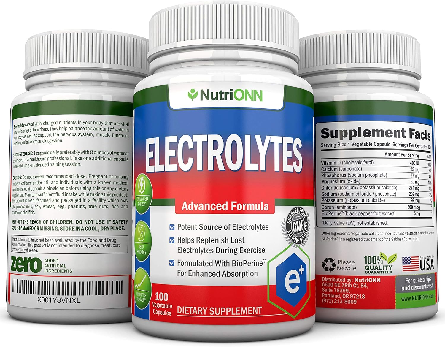 NutriONN Electrolyte Capsules - 100 Count Natural Electrolyte Replacement with Potassium, Magnesium & Sodium - Keto-Friendly Hydration Supplement for Athletes & Active Lifestyles