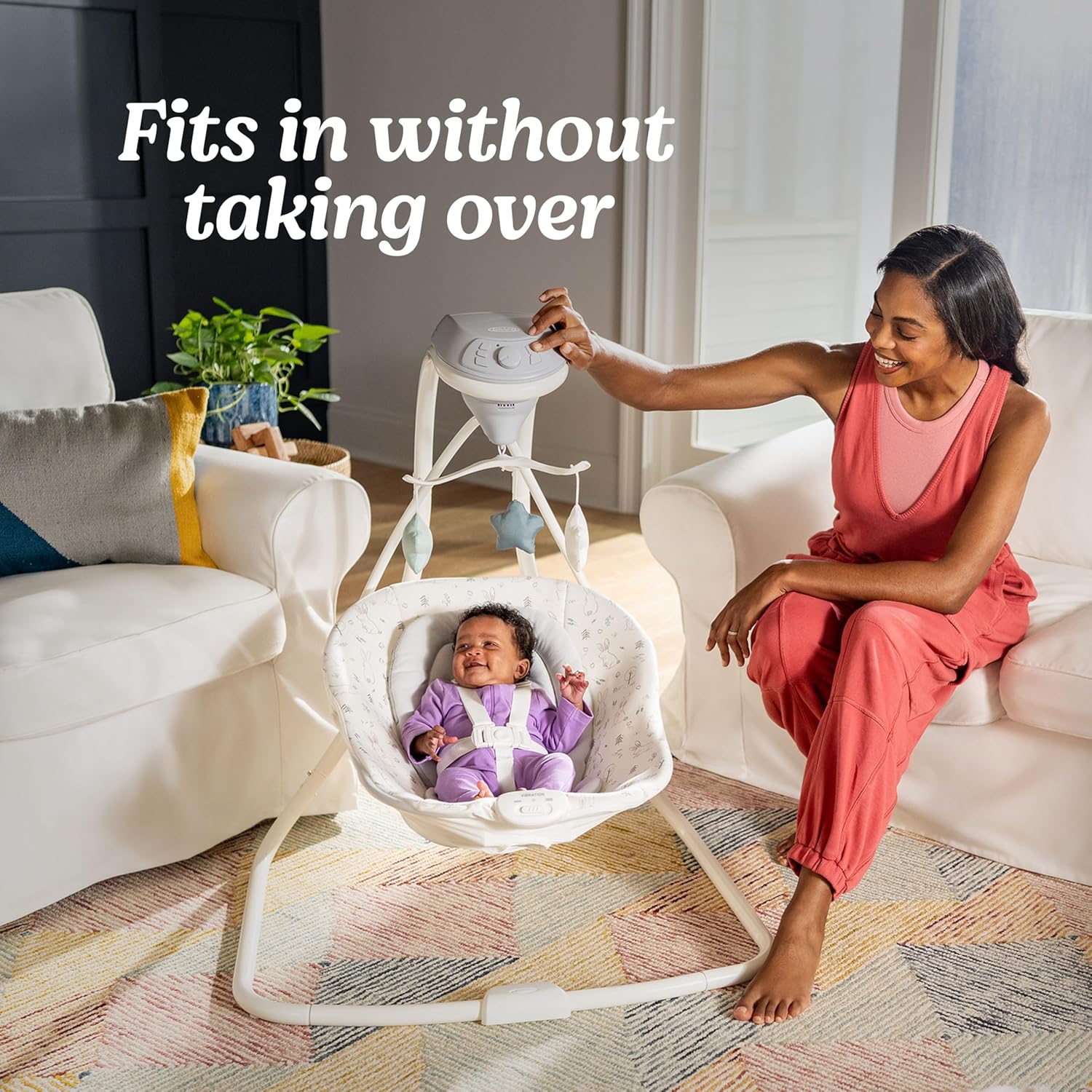 Graco Simple Sway Baby Swing: Portable Compact Swing with 6 Speeds, Vibration & 15 Soothing Sounds