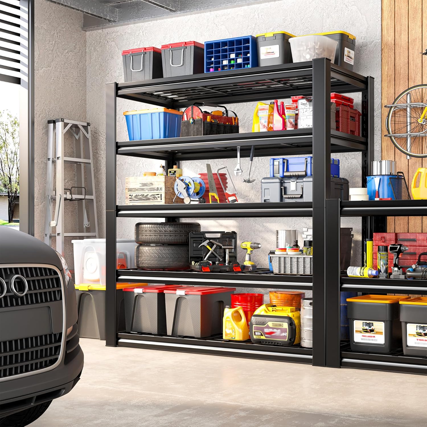 REIBII Heavy Duty Garage Shelving - 5-Tier Industrial Metal Storage Rack 3200LB Capacity, Adjustable 36" x 16" x 72" for Garage, Warehouse, Basement, Pantry, Commercial Use