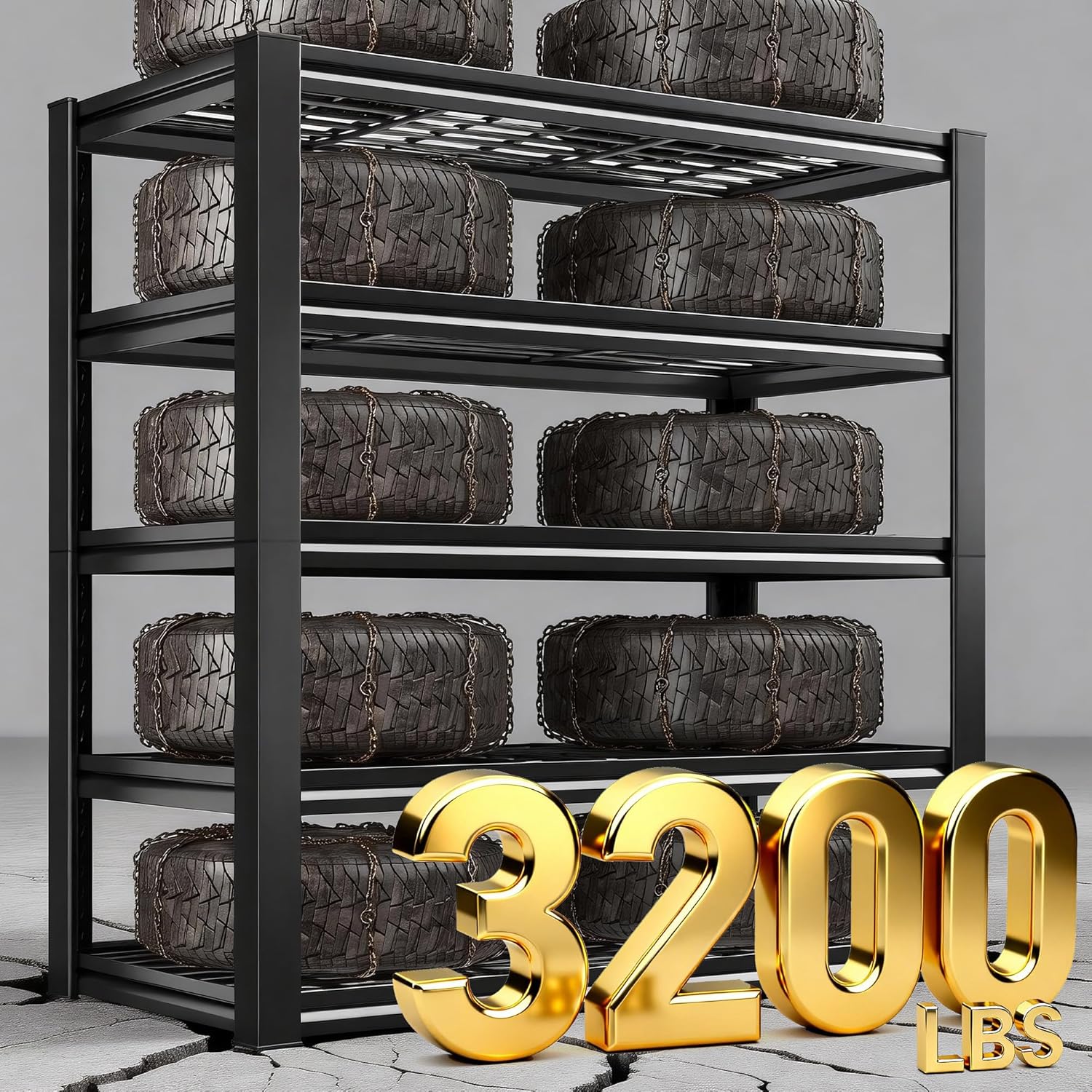 REIBII Heavy Duty Garage Shelving - 5-Tier Industrial Metal Storage Rack 3200LB Capacity, Adjustable 36" x 16" x 72" for Garage, Warehouse, Basement, Pantry, Commercial Use