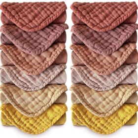 MOON PARK Premium Muslin Baby Washcloths - 12 Pack 12x12 Inch Cotton Burp Cloths Set for Newborns, Infants & Toddlers - Soft Multi-Use Washcloths (Brown/Honey/Bean Paste)