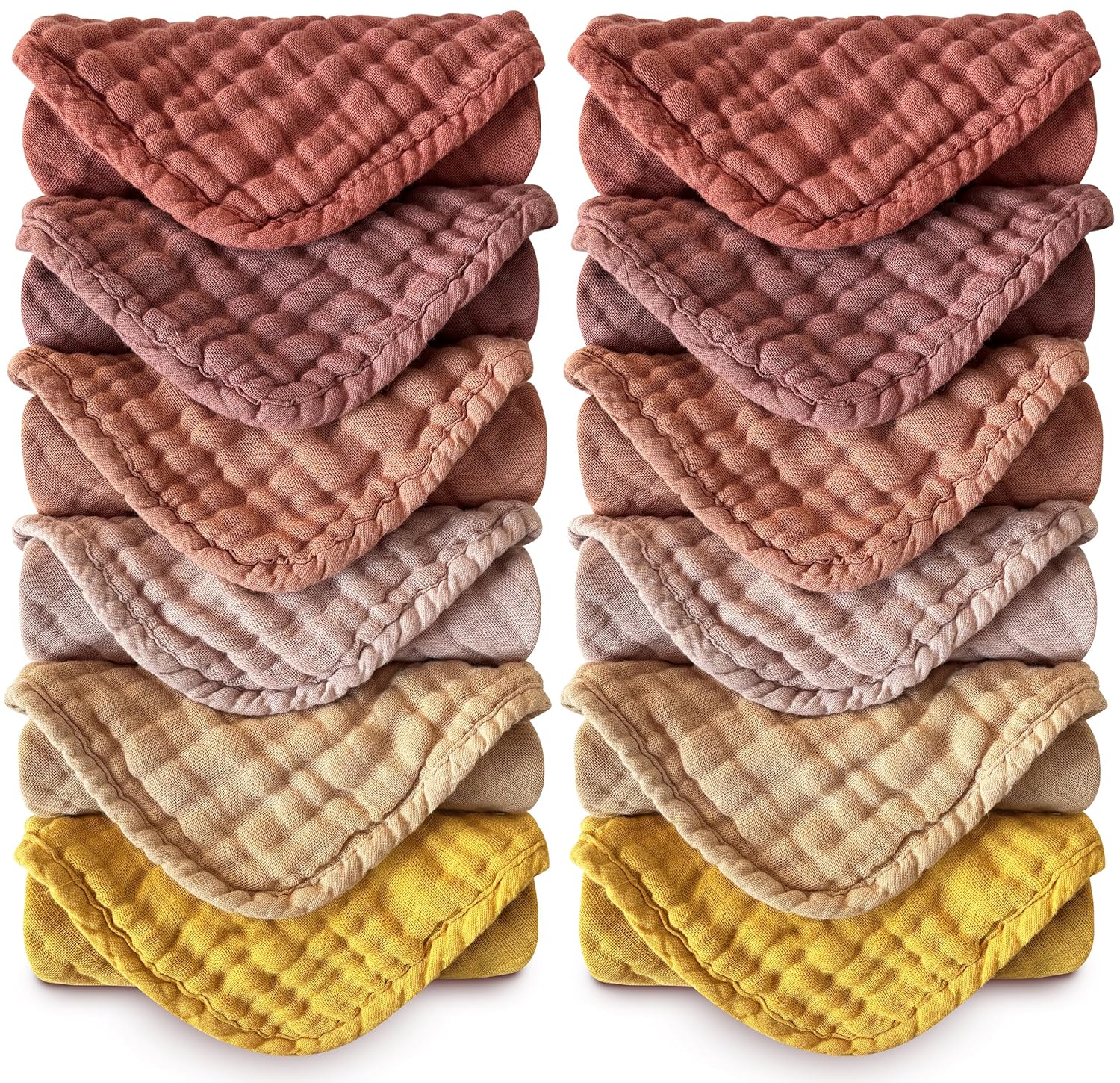 MOON PARK Premium Muslin Baby Washcloths - 12 Pack 12x12 Inch Cotton Burp Cloths Set for Newborns, Infants & Toddlers - Soft Multi-Use Washcloths (Brown/Honey/Bean Paste)